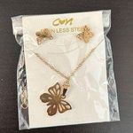 gold butterfly necklace and earring set Photo 0