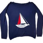 Anthropologie THML Navy Sailboat Nautical Pullover Sweater Sailing 4th of July Photo 0