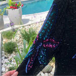 VINTAGE SILK CARINA SEQUIN Black Long Sleeve Shift Dress Beaded M Size M Photo 8