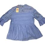 Entro  Pastel Blue Lace Top Babydoll Flowy Blouse New Photo 2