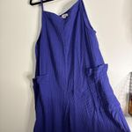 Rip Curl  Blue Gauze Cropped Jumpsuit Wide Leg Square Neck Pockets Size L Photo 3