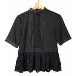 ZARA  Black Crochet Lace Short Sleeve Top S Photo 2