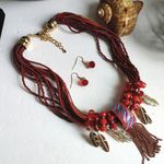 Trendy Red Boho Style Necklace Set Photo 0