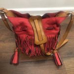 Burberry  Belgrove Red Fringe Suede‎ Leather Nova Check Bucket Bag Crossbody Photo 2