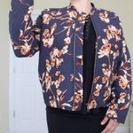 H&M Navy & Floral Bomber Style Jacket Photo 0