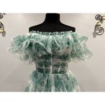 Sherri Hill  56128 Green Print Ruffle Off the Shoulder Gown Sz 6 NWOT Photo 3