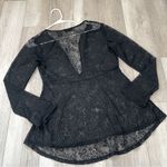 Whimsigoth Lace Top v neck sheer peplum long womens Black small flowy dark witch Photo 3