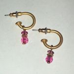 Gold Tone and Pink Beaded Boho Dainty Hoop Earrings Photo 3