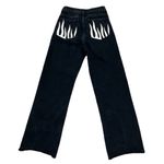 Romwe  Women’s Black Flame Pocket Straight Leg Jeans High Rise Goth Grunge Punk 2 Photo 1
