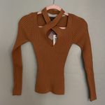 MINKPINK NWT GIANNA CRISSCROSS RIBBED-KNIT TOP PECAN, XS Photo 2