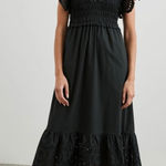 Rails Clementine Black Eyelet Ruffle Sleeve Smocked Midi Dress XS Photo 0