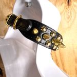Source Unknown Edgy Punk Rock Spiked Choker Necklace Black Faux Leather with Gold-Tone Studs Photo 4