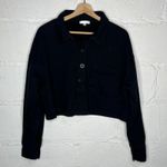 Good American Women's Black Cropped Fleece Polo Sweatshirt Top Size 2 / Medium Photo 1