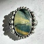 Blue Tiger’s Eye Genuine Stone Sterling Silver Plated Ring Photo 0