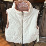 Cozy Reversible Puffer Vest Sleeveless Jacket Womens Medium Beige Tan Trendy New Photo 6