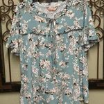 Amana floral short ruffle sleeve tie front ruffle neck blouse Photo 0