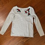 Talbots  Christmas Embroidered Holly Boat Neck Striped Long Sleeve Tee Size Small Photo 8