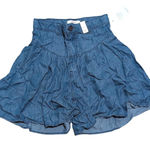 Vibrant  MIU Womens S Small Denim Chambray Tencel Flowy‎ Skirt Skort Shorts NWT Photo 0