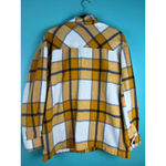 Women's HFX Oversized Plaid Flannel Shacket Jacket Mustard Yellow White Navy Gold Photo 7