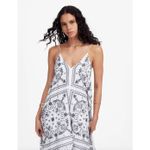 Madewell  Embroidered Deep V Neck Midi Dress Bandana Boho White Navy Large NWT Photo 1