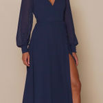 Lulus  Navy Blue Wrap Maxi Dress Long Sleeve Button Cuff Formal Evening Size XS Photo 0