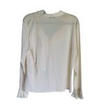 St. John Quiet Luxury Silk Ruffle Button up Blouse 10 Cream Fairy Victorian Photo 3