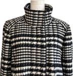 Rafaella Car Coat Black White Brushed Plaid Faux Leather Detail Outerwear Large Photo 3