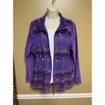 Quacker Factory  Purple Velour Striped Sequin jacket Photo 2