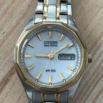 Citizen Eco-Drive Solar Ladies Watch Two Tone Bracelet White Dial Date Window Photo 2