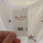 Lucky Brand  NWT Women's White Twist Front Red Blue Embroidered Stars Knit Top M Photo 3