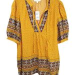 Weekend Suzanne Betro Boho Tunic Top Size L Elbow Flounce Notch Neck Casual NWT Yellow Size L Photo 0