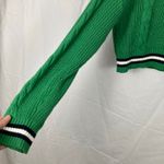 Forever 21 Womens L Green Chunky Cable Knit Varsity Crop Cardigan Tennis Preppy Photo 6