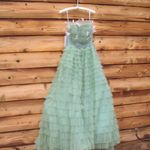 Mac Duggal  20530 Green Strapless Ruffle Gown with Feathers 4 Photo 6