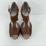 Brunello Cucinelli shoes 40 T-Strap peep toe heeled platform brown leather Photo 3
