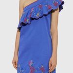 SALONI One Shoulder Ruffle Embroidered FLORAL Dress BLUE Size 6 #134 Photo 1