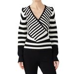 Tome Black White Striped Merino Wool Long Sleeve Crossover Wrap Sweater Size 16 Photo 5
