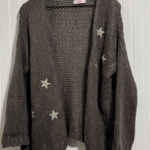 SCANDAL Italy Mohair Wool Cashmere Oversized Star Cardigan Chunky Knit (XS/S) Gray Photo 0