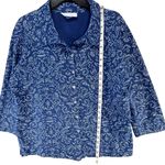Fresh Produce Shirt Jacket L Blue Abstract 3/4 Button Up Coastal Casual Layering Photo 6