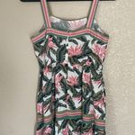 Loft Paradise Tiered Maxi Dress Green Pink Floral Palm Leaf Linen Blend Size 4 Photo 5