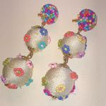 Colorful Fabric Beaded Boho Floral Beaded Ball Drop Earrings White Photo 1