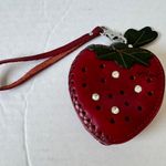 Red Leather Strawberry Coin Purse Hawaii Souvenir Wristlet Rhinestone Accents Photo 0