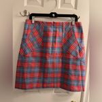 Brooks Brothers  British Embroidered Plaid Blue Red Pencil Skirt w Pockets 10R Photo 1
