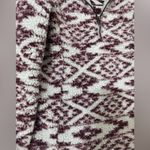 Cozy Sherpa Pullover Women’s Size Small Burgundy & White Aztec Print Photo 1