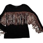 $340 Adriana Degreas L Brazil Black Fringe Jersey Knit Top Tee Shirt Cowgirl Size L Photo 0