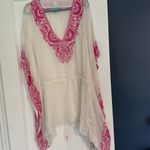 Taj by Sabrina Crippa silk beaded sequin gorgeous medium M tunic top cover swim Pink Photo 7
