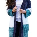 BLUE MULTI WHITE COLOR BLOCK VELVET CHENILLE CARDIGAN SIZE XL (16 Photo 3