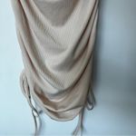 Women's Sleeveless Bodycon Mini Knit Ruched Stretch Side Drawstring Tank Dress L Tan Size L Photo 6