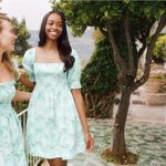 Hill House Home The Nap Dress Floral Puff Sleeve Smocked Square Neck M Blue Size M Photo 1