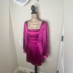 Lulus NTM: Got the Love Satin Dress Magenta Square Neck Long Sleeve Size M NWT Photo 4