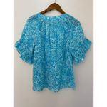 Lilly Pulitzer  Tayla Resort White Took Me By Sunrise Linen Top Blue Ruffle EUC M Photo 7